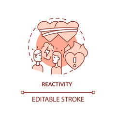 2D editable thin line icon reactivity concept, monochromatic isolated vector, red illustration representing codependent relationship.
