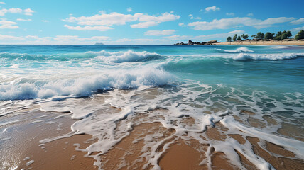 Seashore and waves, blue sea or ocean, waves, sand