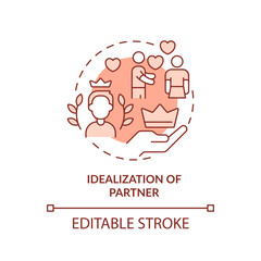 2D editable thin line icon idealization of partner concept, monochromatic isolated vector, red illustration representing codependent relationship.