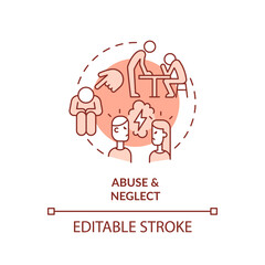 2D editable thin line icon abuse and neglect concept, monochromatic isolated vector, red illustration representing codependent relationship.