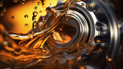 metal gears in gold grease, abstract background new mechanism, maintenance service background lubrication