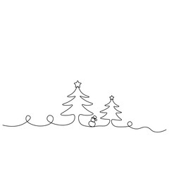 christmas Tree And Snowman Line Art Vector EPS10