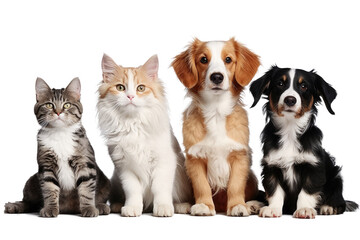 Fototapety  Portrait of Happy dog and cat that looking at the camera together isolated on transparent background, friendship between dog and cat, amazing friendliness of the pets.