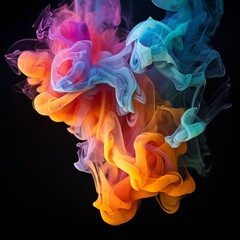 Fototapeta premium Colorful chimney smoke, top down, black background Generative AI