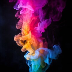 Colorful chimney smoke, top down, black background Generative AI