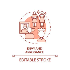 2D editable thin line icon envy and arrogance concept, monochromatic isolated vector, red illustration representing codependent relationship.