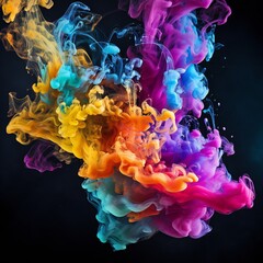 Fototapeta premium Colorful chimney smoke, top down, black background Generative AI