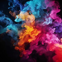 Fototapeta na wymiar Colorful chimney smoke, top down, black background Generative AI
