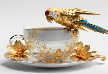 Blue and Yellow Macaw on Tea Cup