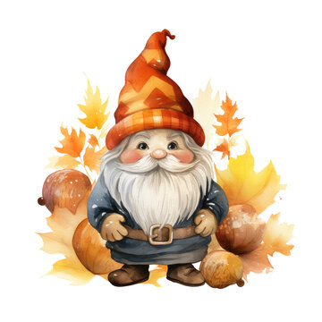 autumn gnome orange hat leaves clip art preview