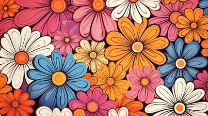 Zelfklevend Fotobehang Abstrac flower art seamless pattern illustration. Modern hand drawn floral painting © Peopleimages - AI