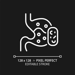 2D pixel perfect editable white digestive system with medicine icon, isolated monochromatic vector, thin line illustration representing metabolic health.