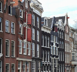 Brouwersgracht Canal House Facades Close Up in Amsterdam, Netherlands
