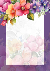 Colorful colourful watercolor hand painted background template for Invitation with flora and flower