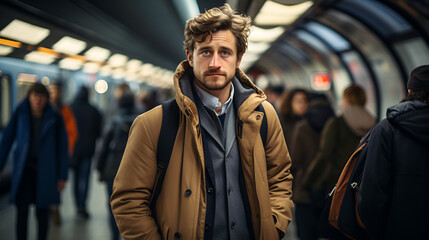 A photo of a person commuting to work - obrazy, fototapety, plakaty