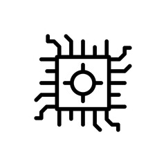 AI chip artificial intelligence icon with black outline style. technology, ai, computer, chip, digital, artificial, microchip. Vector Illustration