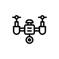 Drone artificial intelligence icon with black outline style. drone, technology, innovation, aerial, remote, helicopter, propeller. Vector Illustration