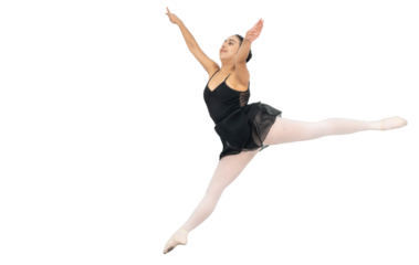 hispanic ballerina png isolated on white or transparent background. ballet dancer jumping in the air