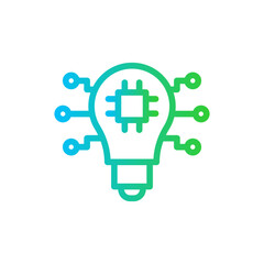 Bulb artificial intelligence icon with blue and green gradient outline style. symbol, energy, idea, light, innovation, bulb, electric. Vector Illustration