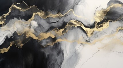 Luxury Abstract Fluid Art Painting Background, Black and Gold Marbling