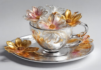 Tea Time Bliss with a Fresh Flower, 
Serene Tea Moment with Floral Delight, 
A Cup of Tea and a Beautiful Bloom