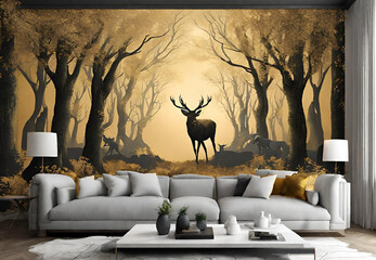Nature Inspired Deer Print, 
Wilderness Deer Texture, 
Deer Theme Seamless Pattern