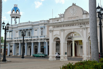 Colonial buildings at José Martí Park on Cinfuegos in Cuba
