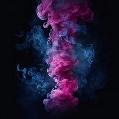 Soft chimney smoke, top down, blue, purple and pink colors, black background Generative AI