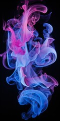 Fototapeta premium Soft chimney smoke, top down, blue, purple and pink colors, black background Generative AI