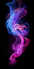 Soft chimney smoke, top down, blue, purple and pink colors, black background Generative AI