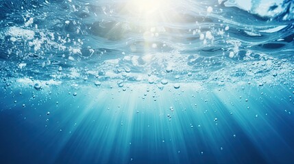 Blue water surface with sunlight and space for text