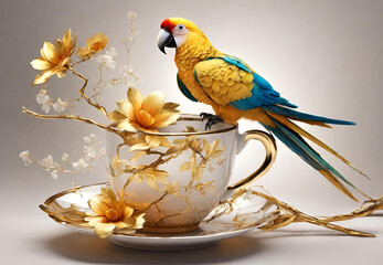 Enjoying Tea with a Feathered Visitor, 
Parrot and Tea A Perfect Pair, 
Relaxing Tea Moment with a Parrot