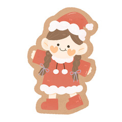 cute watercolor little girl Santa snowman Merry Christmas and Happy New year. Sticker pack of cartoon character and element for baby shower nursery
