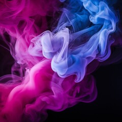 Fototapeta premium Soft chimney smoke, top down, blue, purple and pink colors, black background Generative AI