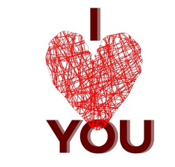 Beautiful inscription I love you, with a big heart, postcard, logo, sign, Valentine's day, print for wallpaper, gift wrapping, birthday, clothes, t-shirts, cups, holiday, decoration