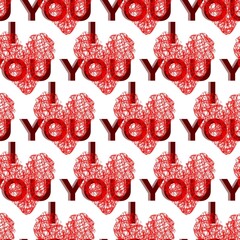 Beautiful inscription I love you on a white background, seamless holiday pattern with hearts, Valentine's day, print for wallpaper, gift wrapping, birthday, fabric, wallpaper, bed linen, clothing, t-s