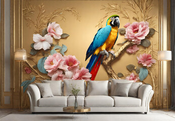 Nature's Beauty on Your Walls, 
Tropical Oasis Interiors, 
Exotic Bird Paradise, 
Colorful Home Makeovers, 
Parrots in Flight Wallpaper