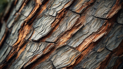 A detailed closeup  view of the bark of a pine tree - Generative AI