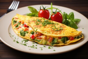 Healthy breakfast food, stuffed egg omelette with vegetable