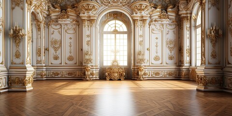 A classic extravagant European style palace room with gold decorations. wide format - obrazy, fototapety, plakaty