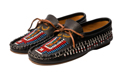 Men's black moccasins on a transparent background