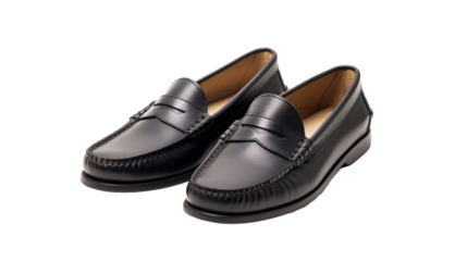 Men's black moccasins on a transparent background