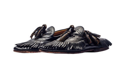 Men's black moccasins on a transparent background