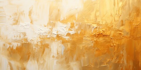 Closeup of abstract rough gold art painting texture wall, with oil brushstroke, pallet knife paint on canvas