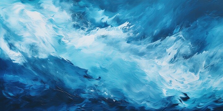 Closeup of abstract rough colorfuldark blue art painting texture background wallpaper, with oil or acrylic brushstroke waves, pallet knife paint on canvas