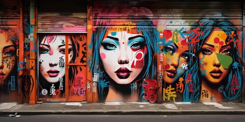 Naklejka premium Exploring the Secret Graffiti Art of Tokyo's Alleys, Japan Vibrant Street Art Culture