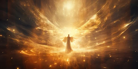 Poster .Glowing light flying angel in heaven. Religion spiritual faith mythology vibe © Влада Яковенко