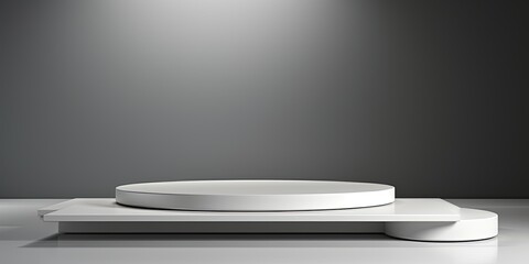 Minimal white podium for product display, gray color background