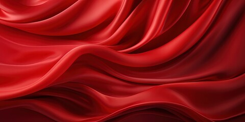 Red shiny satin silk swirl wave background banner - Abstract textile fabric material, backdrop texture for product display or text