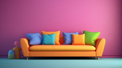 sofa and colorful pillows on it